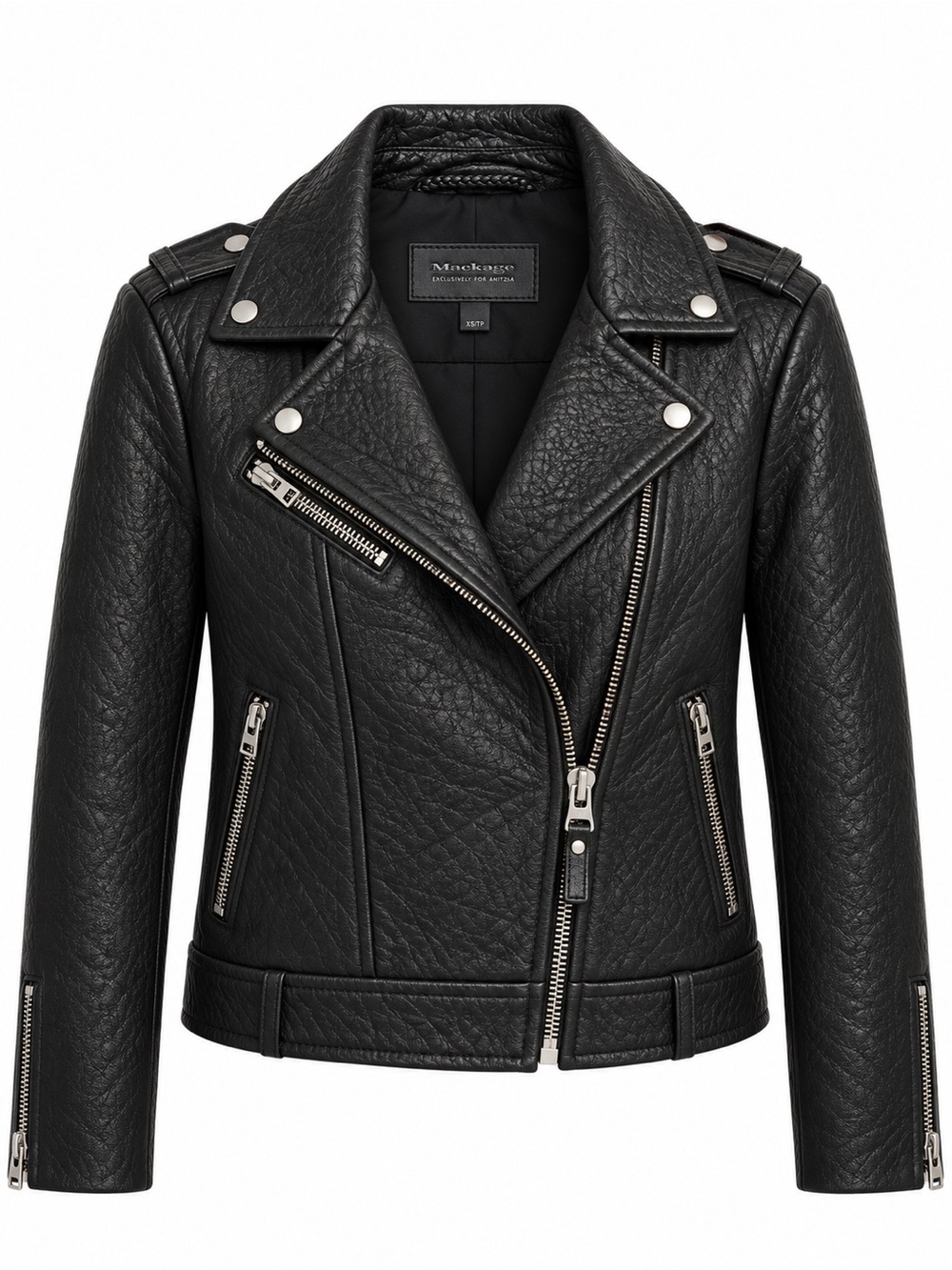 Mackage Black Quilted Leather Moto Jacket with Silver Hardware